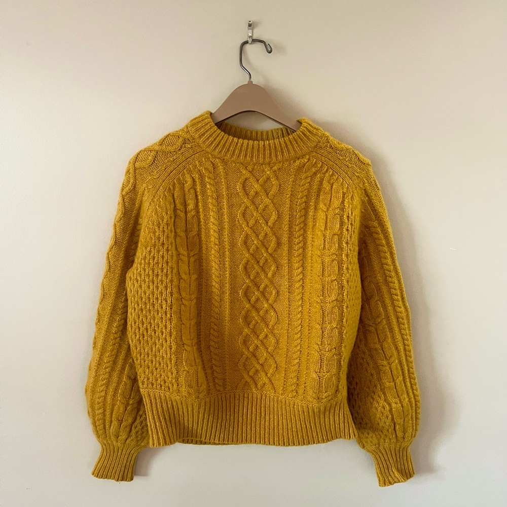 Demy Lee x J. Crew Mustard Chunky Wool Cable Knit Sweater